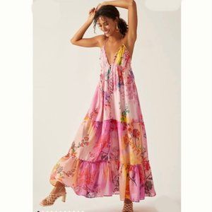 NWT Anthropologie Alissa Tiered Floral Pink Ombre Maxi Dress Size XL